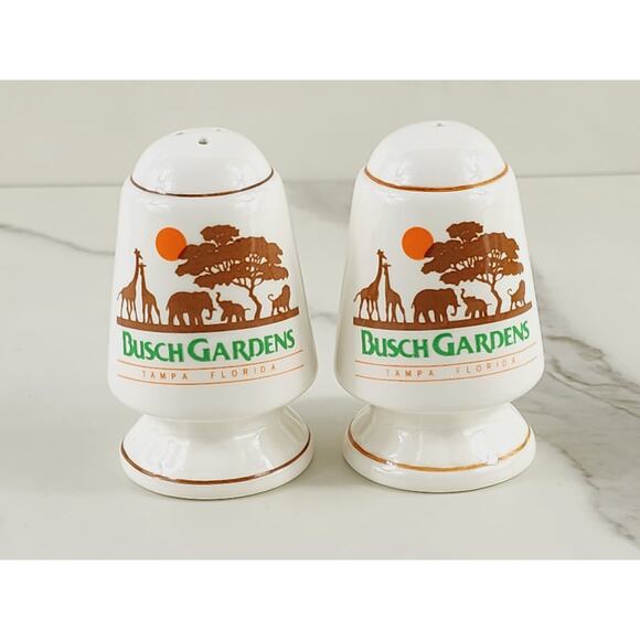 Busch Gardens Salt & Pepper Shakers Tampa Florida 3 1/4" Porcelain Souvenir 80's - Picture 10 of 12
